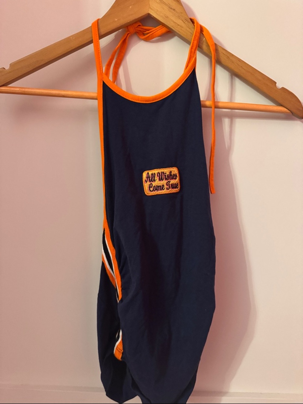 SHEIN Navy and Orange Halter Tank Top with Patch